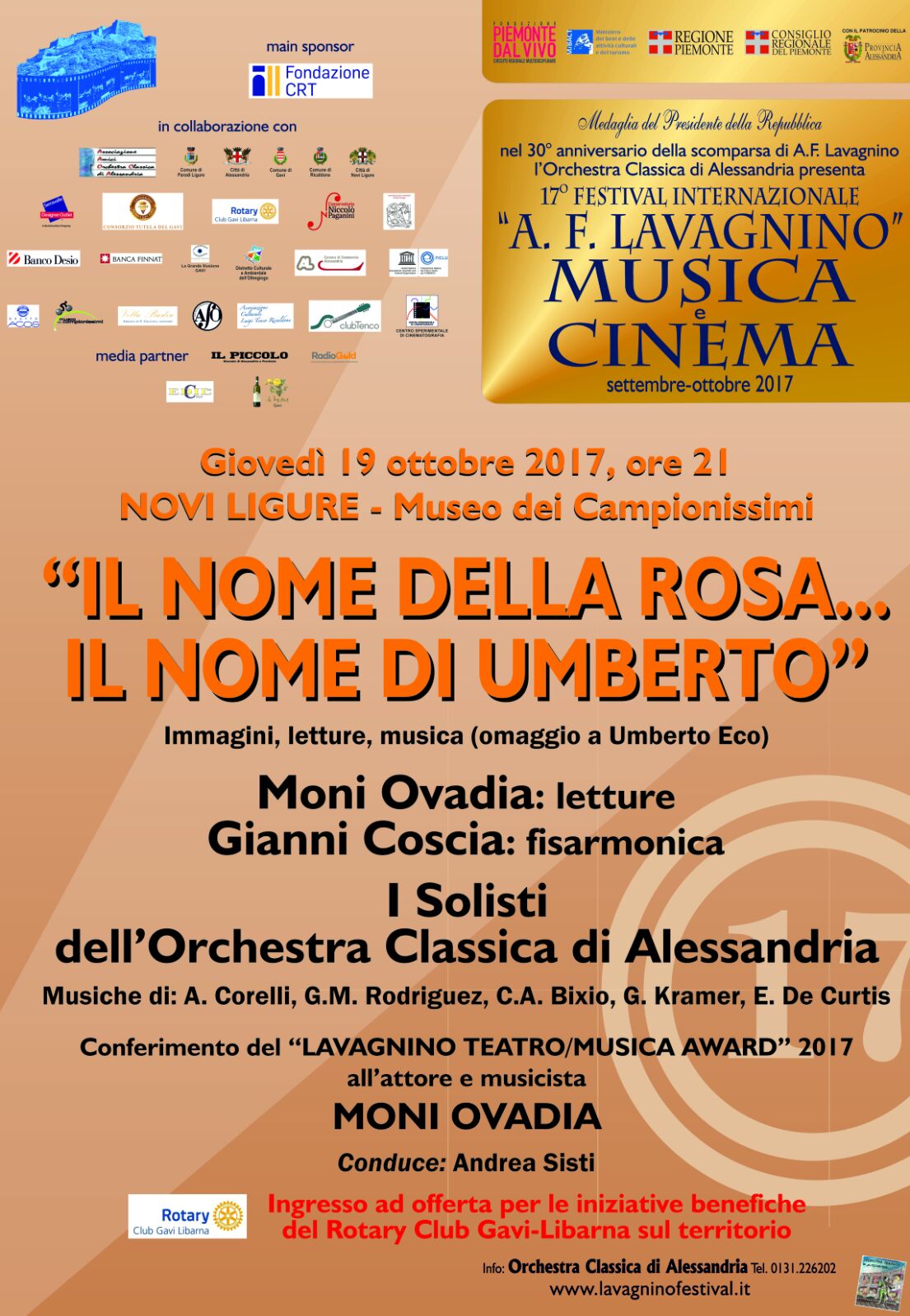 17° FESTIVAL  "A.F.  LAVAGNINO" MUSICA E CINEMA - Umberto Eco: Il nome della Rosa... il nome di Umberto